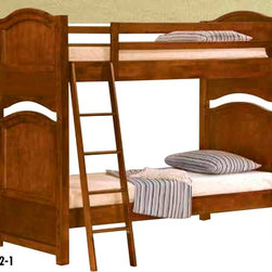 B1422-1 ARIS CLASSIC KIDS WARM BROWN CHERRY WOOD TWIN TWIN BUNK BEDS - Bunk Beds