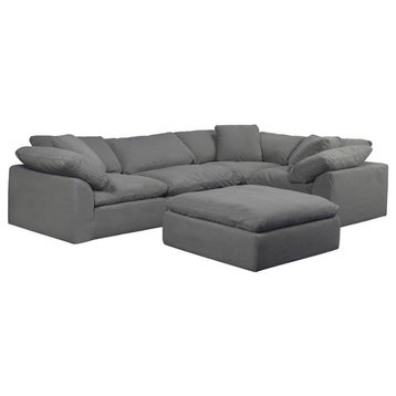 Sunset Trading Puff 5-Piece L-Shaped Fabric Slipcover Sectional in Gray