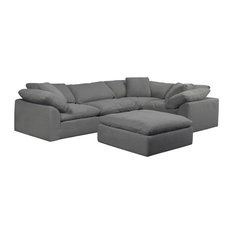 Sunset Trading Cloud Puff 5-Piece L-Shaped Fabric Slipcover Sectional, Gray