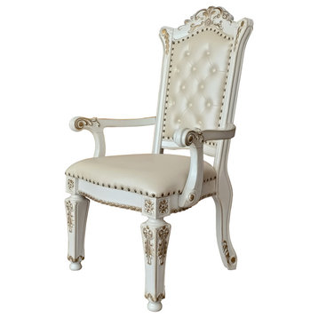 Set of 2 Upholstered Arm Chair, Antique Pearl Finish