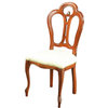 Consigned Large Italian New Rococo Chair  Mahogany  Beige-Colored Damask