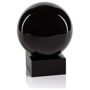 Sakinah Small Decorative Crystal Glass Orb on Base, Black