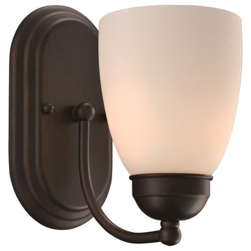 1-Light Wall Sconce, Rubbed Oil Bronze With White Frost Glass