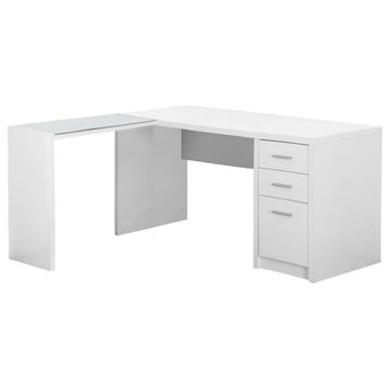 Computer Desk - White Corner With Tempered Glass