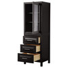 Linen Tower, Dark Espresso With Shelved Cabinet Storage and 3 Drawers