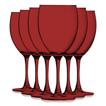 Nuance 10 oz Accent Stem Wine Glasses - Set of 6, Full Red