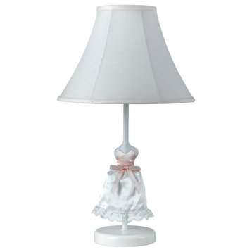 60W Doll Skirt Lamp, Multi Finish, White Shade