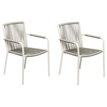 Stockholm Dining Armchair, Set of 2, Coconut White Frame, Caramon Taupe Weave
