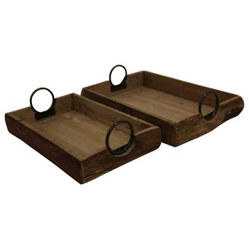2-Piece Wood Tray Set, 19"x13"x5", Brown