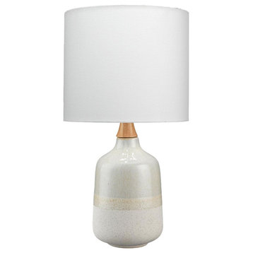 Mid Century Petite Beige Stripe Cream Ceramic Table Lamp 22 in Bottle Shape