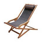 Byron Sling and Eucalyptus Folding Lounge Chair With Brown Pillow