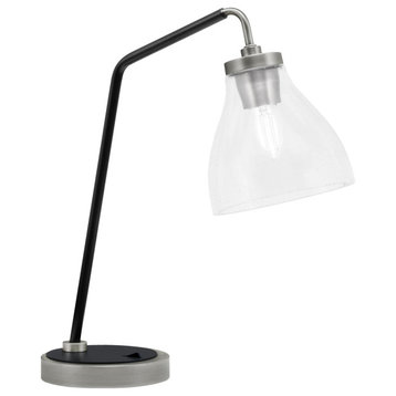 1-Light Desk Lamp, Graphite/Matte Black Finish, 6.25" Clear Bubble Glass