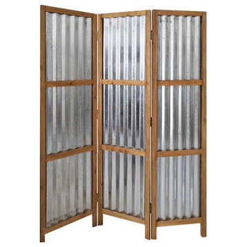 HomeRoots 3 Panel Brown Corrugated Metal Room Divider