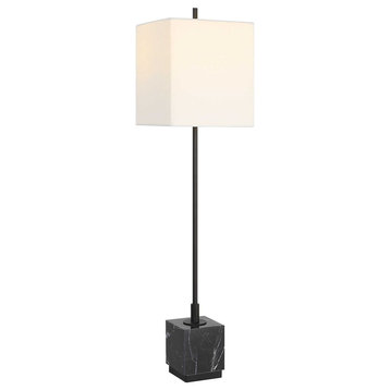 Slim Black White Veined Marble Buffet Table Lamp Square 37 in x 9 Contemporary