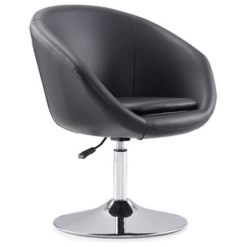 Hopper Swivel Adjustable Height Faux Leather Chair, Black and Polished Chrome