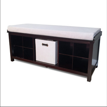 Solid Wood Entry Bench with 1 Bin and 2 Shoe Dividers, Espresso