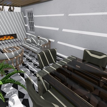 High-End Patio Covers with a Fireplace and Tile Flooring