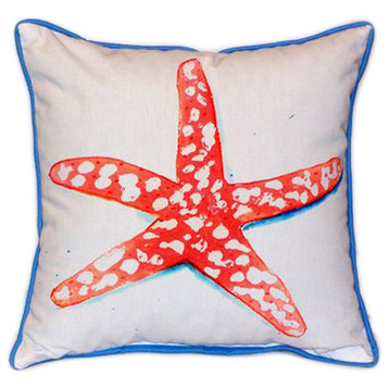 Pair of Betsy Drake Coral Starfish Large Indoor/Outdoor Pillows