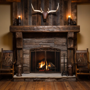 Wood Beam fireplace Mantels with Wooden Legs