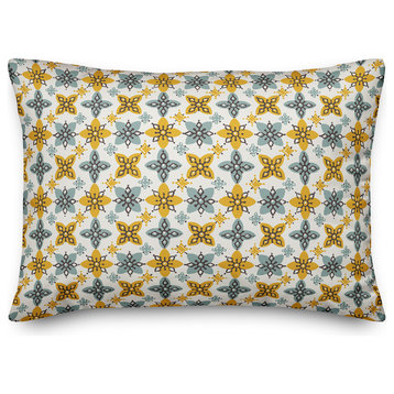 Folk Floral Battern in Yellow and Blue Throw Pillow