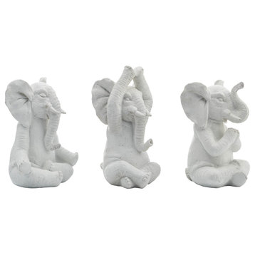 Resin, Set of 3, 8"H, Yoga Elephants