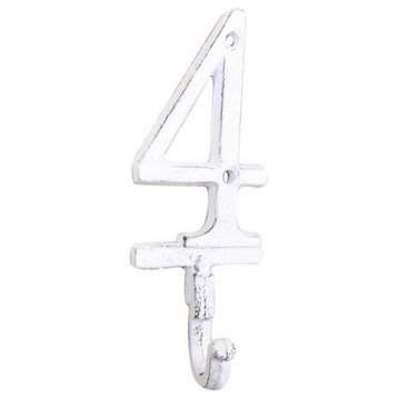 Whitewashed Cast Iron Number 4 Wall Hook 6''