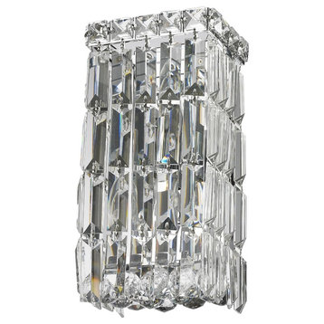 Chrome Finish Square Shape 2-Lights 6" Clear Crystal Wall Sconce Light