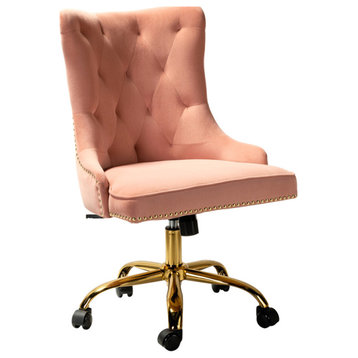 Swivel Task Chair,Velvet Office chair, Pink