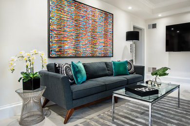 Example of a mid-century modern family room design in Baltimore