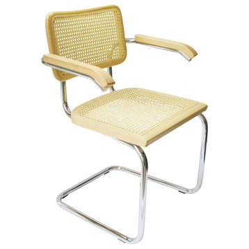 Marcel Breuer Cane Chrome Arm Chair, Natural