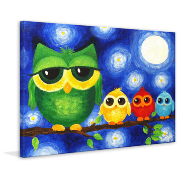 Marmont Hill, "Colorful Owls" by Nicola Joyner Painting on Wrapped Canvas, 36x24
