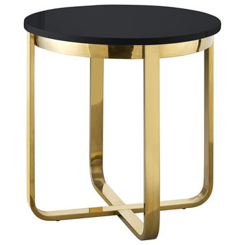 Posh Living Kaloni Modern Stainless Steel Base End Table in Black/Gold