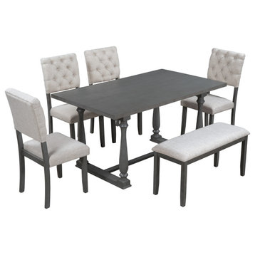 TATEUS 6-Piece Dining Table and Chair Set, Grey