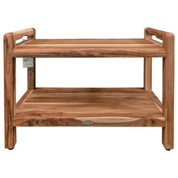 EcoDecors EarthyTeak Classic Shower Bench, Shelf and LiftAide Arms, 29"