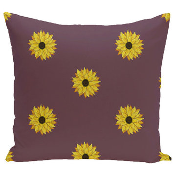 Sunflower Frenzy Flower Print Pillow, Purple, 16"x16"