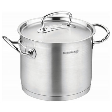 Korkmaz Stainless Steel Stockpot with Lid and Handles,  Silver, 5 Quart