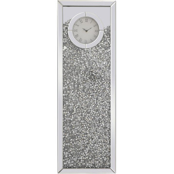 12" Rectangle Crystal Wall Clock Silver Royal Cut Crystal