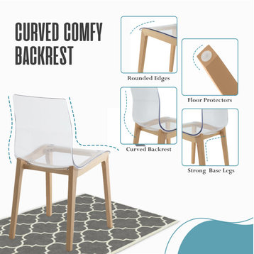 LeisureMod Marsden Modern Dining Chair With Beech Legs Set of 2, Natural Wood