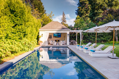 Beach style backyard rectangular lap pool house photo in San Francisco