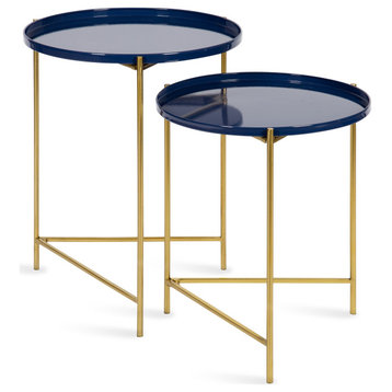 Ulani Round Metal Accent Tables, Navy Blue