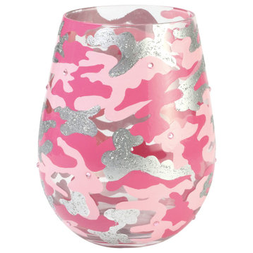 "Pink Camo" Stemless Wine Glass