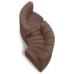 Meridian Furniture - Arc Vegan Leather Upholstered 4-Pc. Facing Modular Sectional, Brown - Unleash modern opulence with the Arc Vegan Leather 4pc. Sectional. Crafted for the modern connoisseur, this Sectional injects an air of refined luxury into any space. Its sleek silhouette, upholstered in supple brown vegan leather, exudes timeless sophistication while the deep channel tufting adds textural intrigue, further elevating the chair's visual appeal. The modular design makes it a versatile chameleon, effortlessly adapting to your evolving needs and preferences. Whether you envision it gracing a chic living room corner, basking in the glow of a bedroom window, or adding a touch of drama to a home office, the Arc seamlessly complements your unique interior aesthetic.