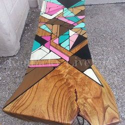 Geometric Painted Live Edge Coffee Table - Side Tables And End Tables