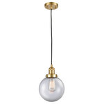 Innovations Lighting - Beacon Mini Pendant, Satin Gold, Clear - One of our largest and original collections, the Franklin Restoration is made up of a vast selection of heavy metal finishes and a large array of metal and glass shades that bring a touch of industrial into your home.