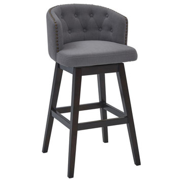 Celine 30 Bar Height Wood Swivel Tufted Barstool in Espresso Finish with...