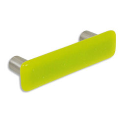 CKP - Art Glass Pull, Lime Green, Dull Brushed Nickel Base - Cabinet And Drawer Handle Pulls