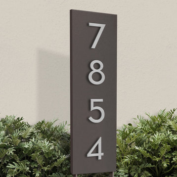 Welcome Home Yard Sign/ Weather Resistant Steel Address Planter/Address Numbers, Brown, Silver Font