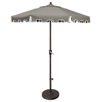 7.5' Greek Key Patio Umbrella With Fiberglass Ribs and Tassels, Charcoal