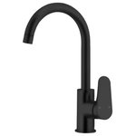 Remer - Matte Black Round Vessel Sink Faucet - The Remer Class Line vessel sink faucet is a perfect addition to your bathroom sink. Constructed out of high-quality brass in a matte black finish, this single hole bathroom faucet features a modern sleek lever handle and has an overall height of 13.2 inches, spout height of 9.6 inches and a spout reach of 6.7 inches.