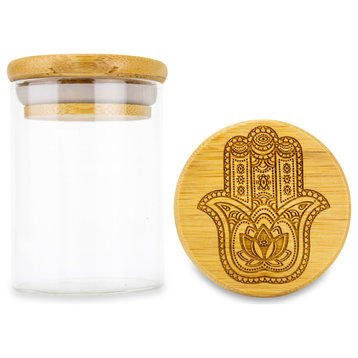 Hamsa Smell Proof Glass Storage Jars for Cookies, Sugar, Tea, Spices, 2oz.